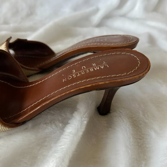 Lambertson Truex Sandals Womens 36.5 Made in Italy VTG Low Heel Brown Cream - Picture 7 of 12